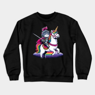 Cute Kawaii Cat Riding Unicorn Rainbow Llama Alpaca Fun RPG Fantasy Game Pet Lover Crewneck Sweatshirt